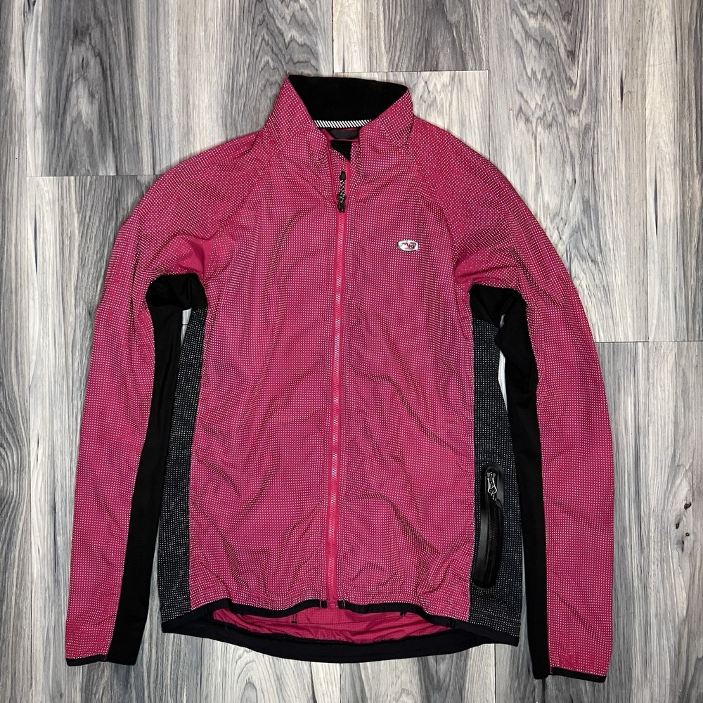 Sugoi Womens S Semi Fit Bike Jacket Black Pink Reflective Waterproof Long Sleeve